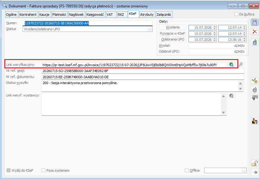 Link weryfikacyjny KSeF na formatce FS