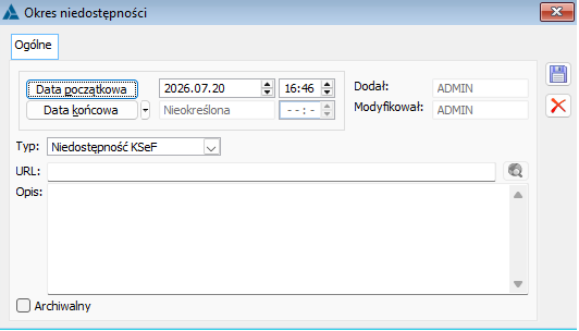 Okno Okres niedostępności