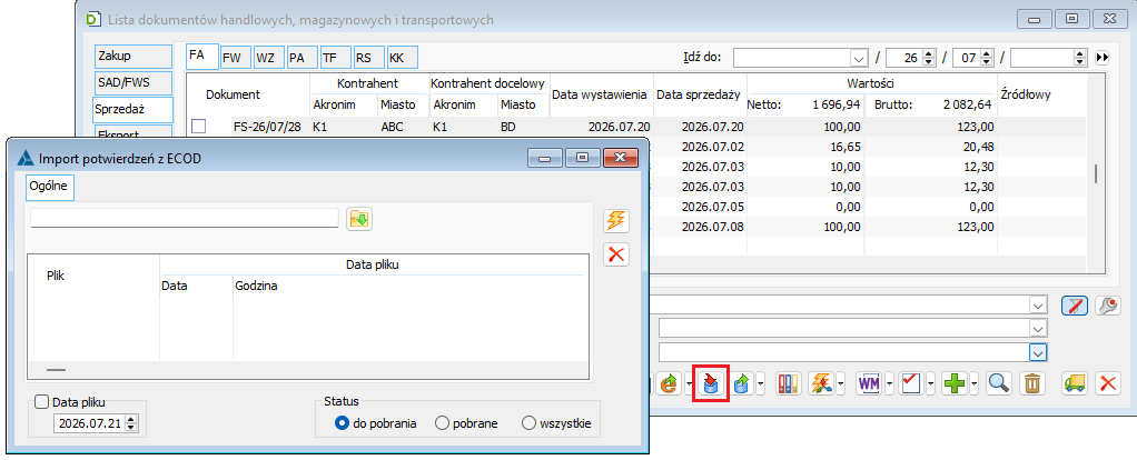 Pobieranie danych KSeF z plików raportów ECOD