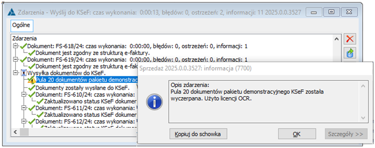 Brak licencji KSeF, operacja w ramach pakietu OCR