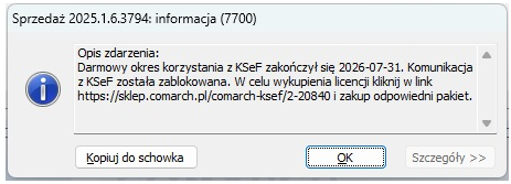 Blokada operacji – brak licencji KSeF/pakietu OCR, wykorzystano już pakiet Demo