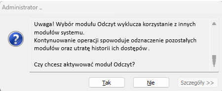 Komunikat walidacyjny dotyczący dostępu do modelu „Odczyt”
