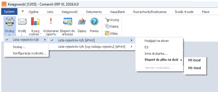Okienko dostępnych formatów do generowania plików w wybranych formatach