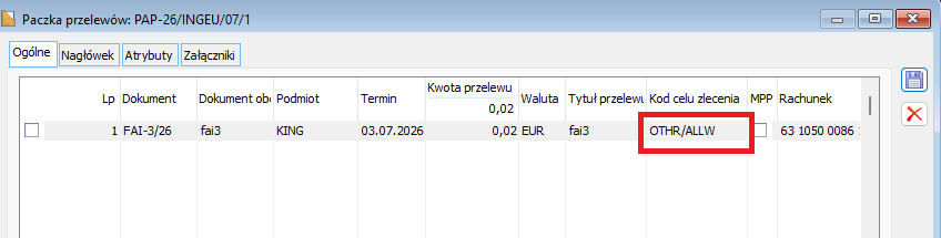 Kod celu zlecenia