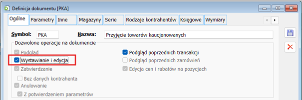 Zaznaczenie prawa do wystawiania dokumentu PKA na oddziale POS