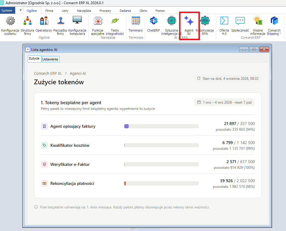 Bieżące zużycie tokenów AI