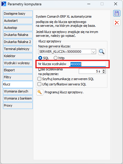 Klucz wydruków
