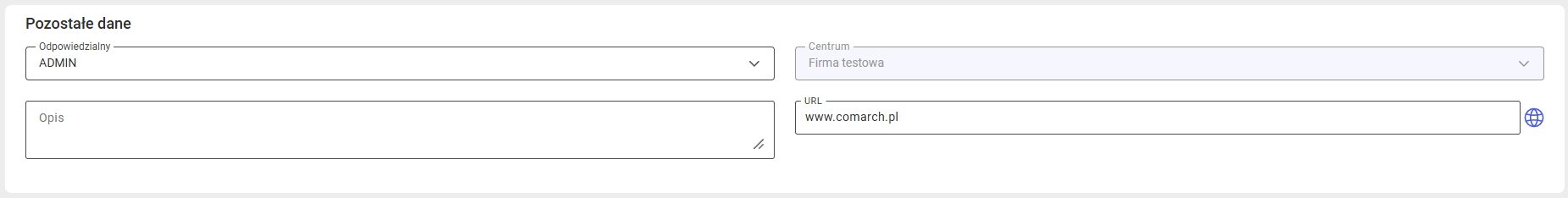 Sekcja Pozostałe dane