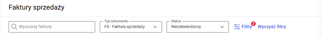 Filtry nad listą faktur sprzedaży