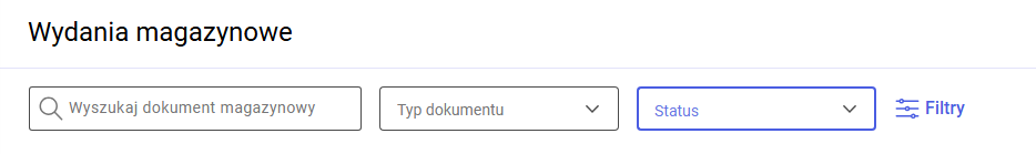 Filtry nad listą wydań magazynowych