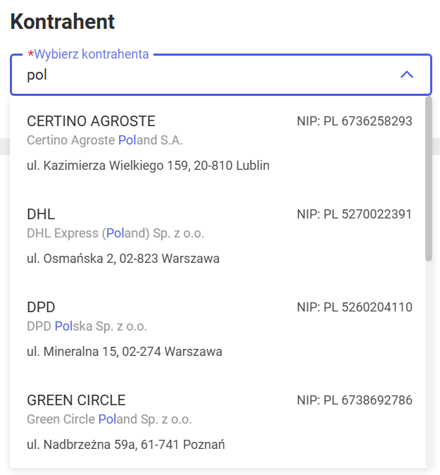 Wyszukiwanie kontrahenta