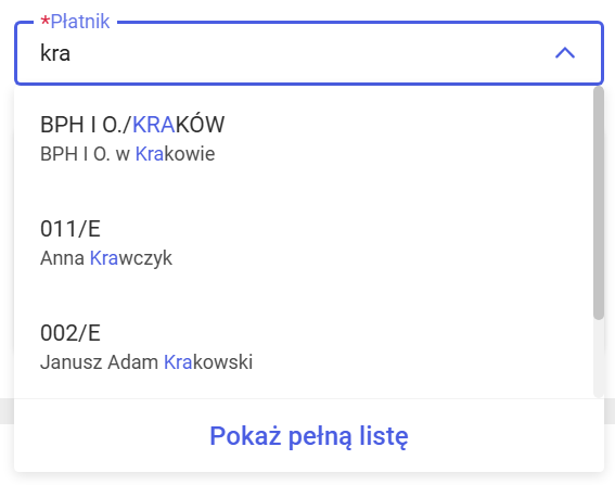 Wyszukiwanie płatnika