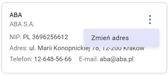 Zmiana adresu kontrahenta na zamówieniu