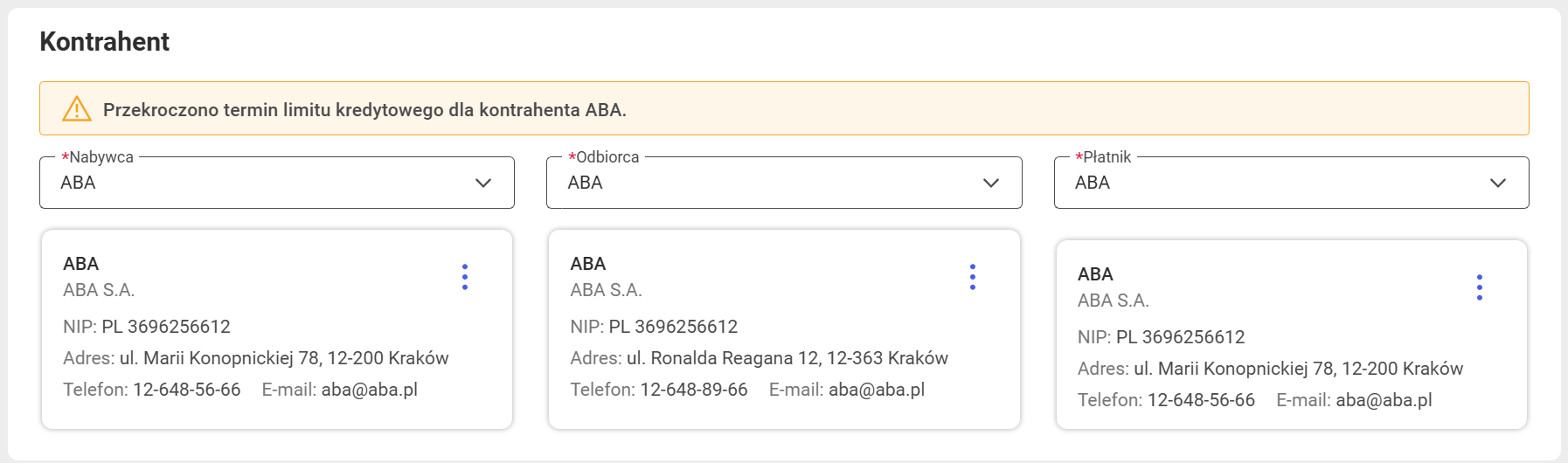 Informacja o przekroczonym terminie limitu kredytowego