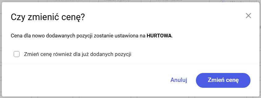 Pytanie o zmianę ceny gdy są pozycje na zamówieniu