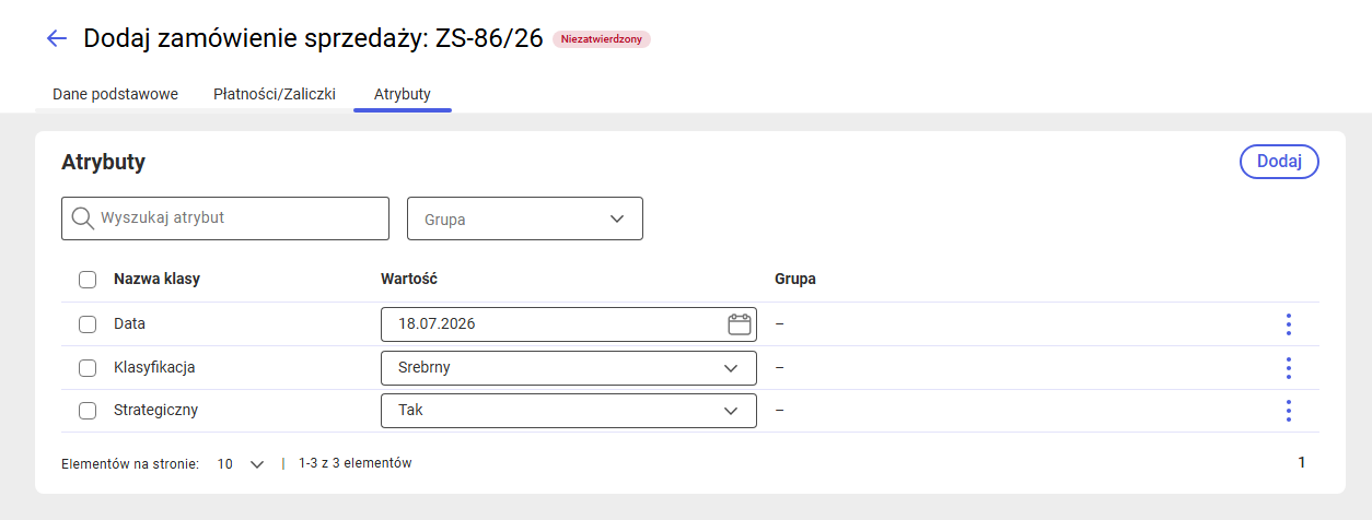 Atrybuty na zamówieniu sprzedaży