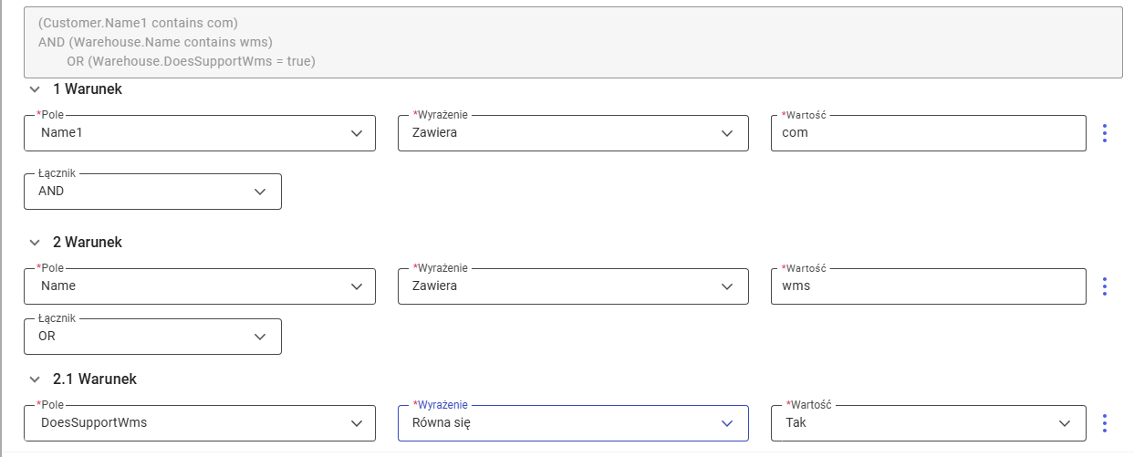 Dodawanie warunku podrzędnego