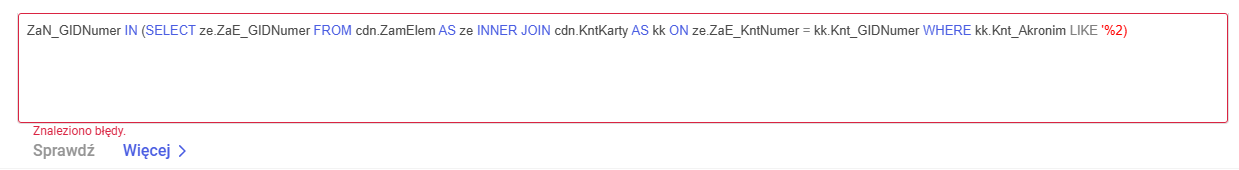 Sprawdzanie poprawności zapytania