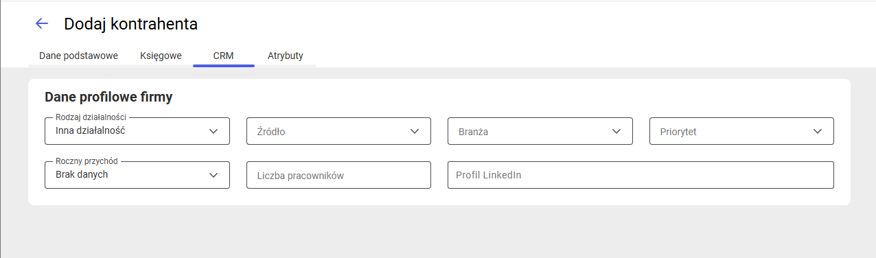 Karta kontrahenta - zakładka CRM