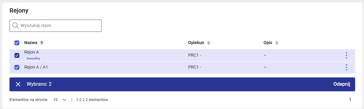 Seryjne odpinanie kontrahenta od rejonów