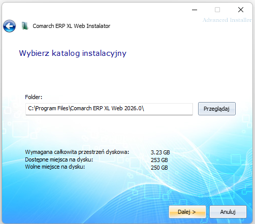 Wskazanie katalogu instalacyjnego