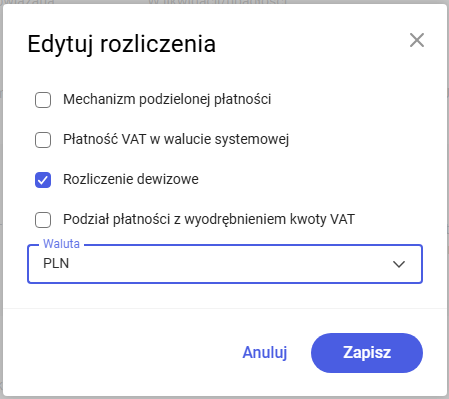 Okno edycji parametrów dla rozliczeń kontrahenta