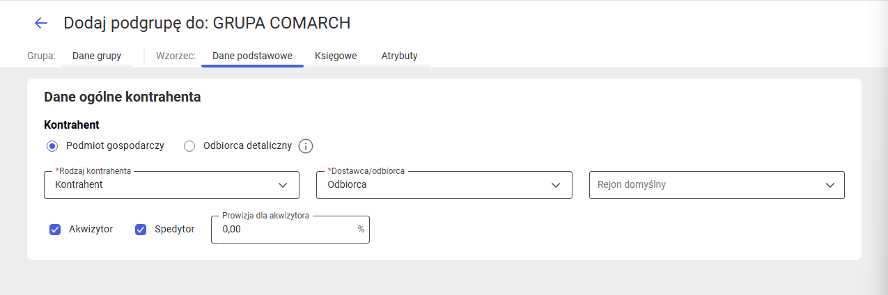 Dane podstawowe wzorca grupy kontrahenta