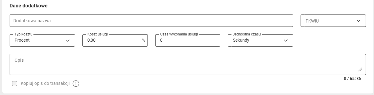 Dane dodatkowe dla usługi