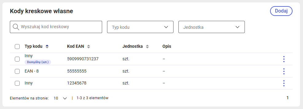 Kody kreskowe własne na karcie towaru