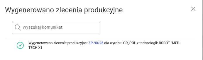 Szczegóły dotyczące wygenerowanego zlecenia