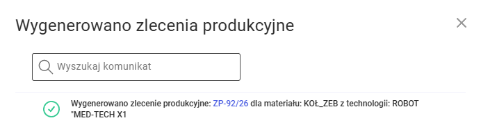 Szczegóły dotyczące wygenerowanego zlecenia