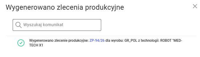 Szczegóły dotyczące wygenerowanego zlecenia