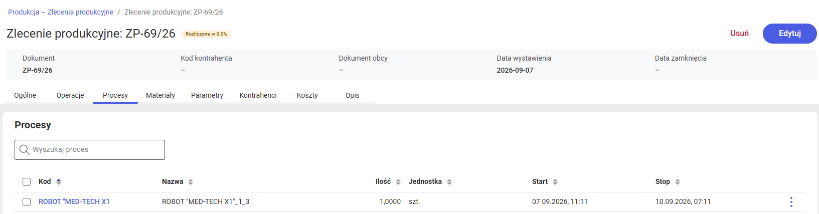 Zakładka Procesy na ZP