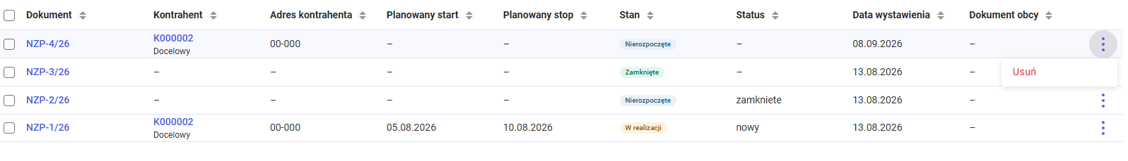Usuwanie nadzleceń