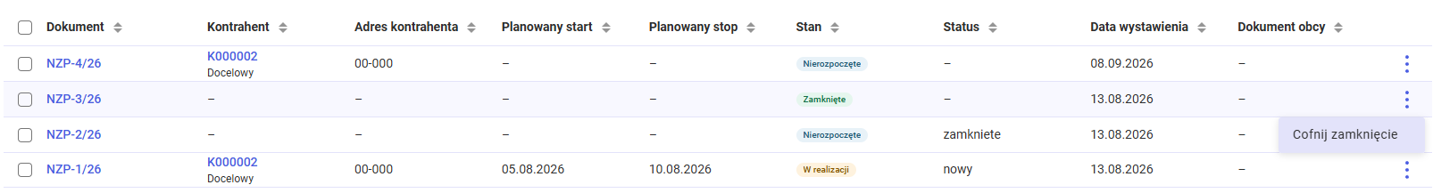 Cofanie zamknięcia NZP